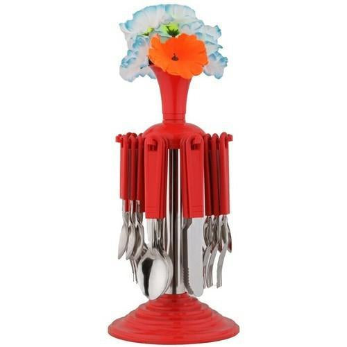 High-quality 24-piece cutlery set with stainless steel finish and comfortable plastic handles. High-quality 24-piece cutlery set with stainless steel finish and comfortable plastic handles.